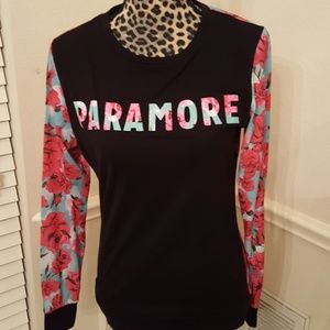 Black and hot pink floral L/S Paramore tee Med